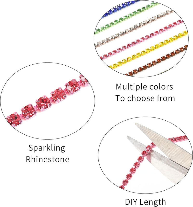 Rytenz 10 Yards 3 MM Rhinestone Chain Trim Crystal Close Trim for Sewing Crafts, DIY Decoration, Jewelry, Clothing, Shoes (Dark Pink) - Image 3
